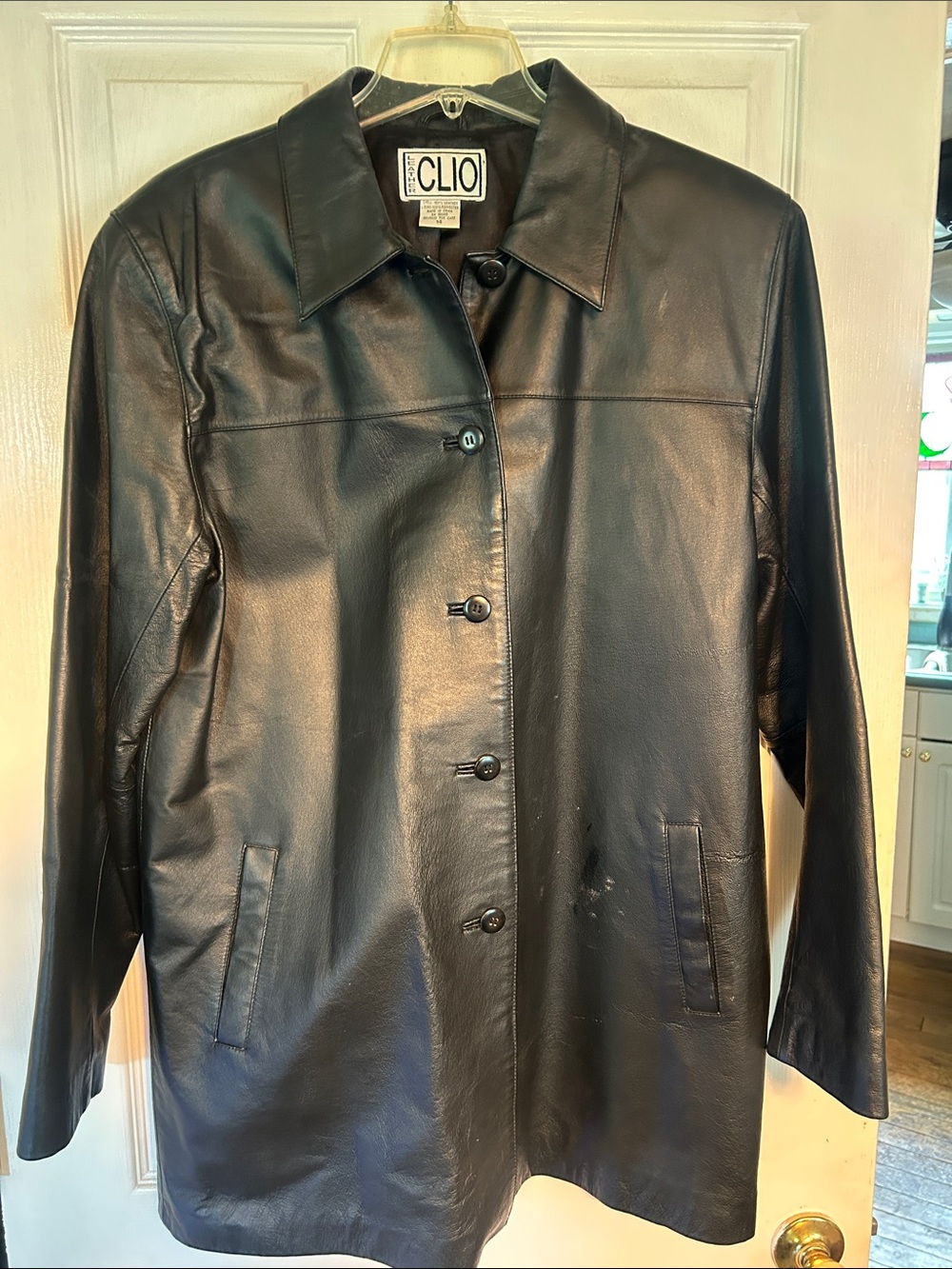 Clio Black Leather Button-Front Jacket